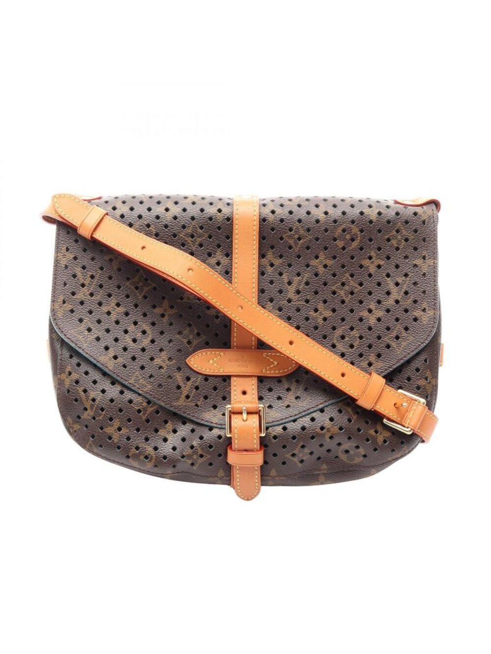 Louis Vuitton Shoulder Bag Saumur 30 Monogram Perfo Turquoise Turcoise Leather